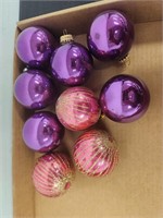 (9) Glass Pink and Purple Ornaments