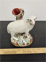 Staffordshire Lamb Spill Vase- 7" Tall