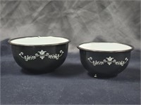 (2) VINTAGE BLACK & WHITE ENAMELWARE BOWLS