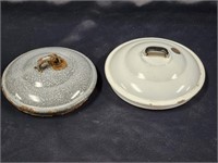 (2) VINTAGE ENAMEL LIDS