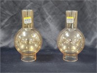 (2) AMBER GLASS HURRICANE LAMP CHIMNEY  SHADES