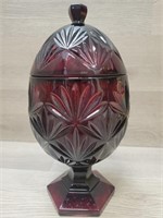 Ruby Red Glass Egg Pedestal Candy Dish