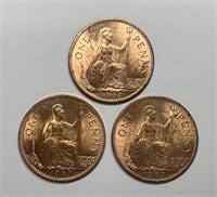 (3) 1967 British Large Pennies UNCIRCULATED