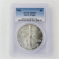 2002 Silver Eagle $1 MS69, PCGS