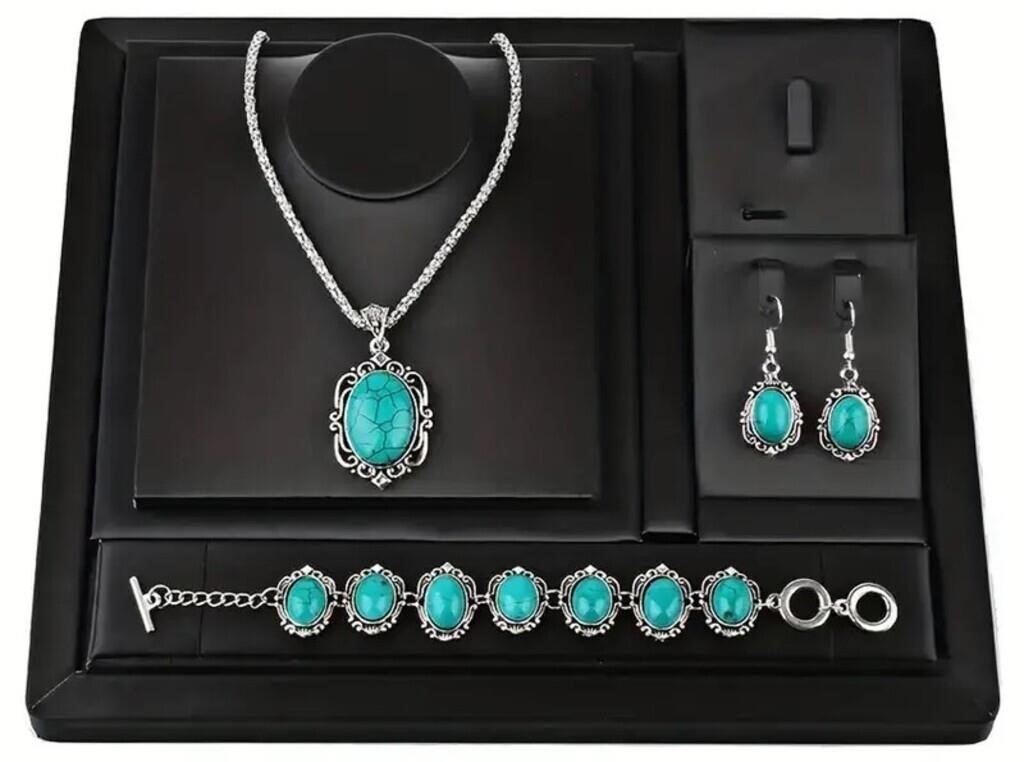 Turquoise Necklace + 1 Bracelet + 1 Pair Of Earris