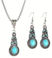 Boho Vintage Rhinestone Earring Necklace Set