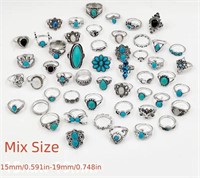 10 Assorted Boho Style Rings Silver Plated
