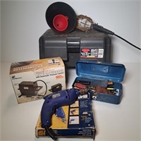 Toolboxes, Air Compressor, Drill, Drop Light