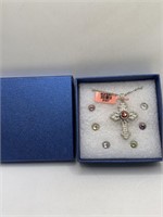 INTERCHANGEABLE STONES CROSS PENDANT NECKLACE