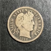 1916 BARBER HEAD SILVER DIME