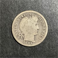 1905 BARBER HEAD SILVER DIME