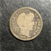 1907 BARBER HEAD SILVER DIME