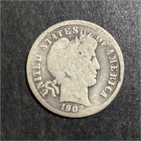 1902 BARBER HEAD SILVER DIME