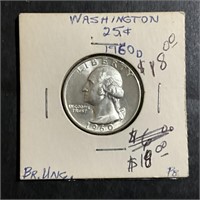 1960-D WASHINGTON SILVER QUARTER (MARKED BU UNCIRC