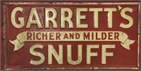 ANTIQUE METAL SIGN MOUNTED GARRETTS SNUFF