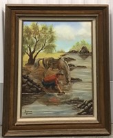 FRAMED COWBOY AND HORSE PAINTING