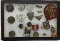 GERMAN WWII MILITARY SHADOWBOX WITH MEDALS