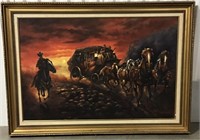 FRAMED STAGECOACH PAINTING