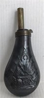 METAL GUN POWDER FLASK CANNON EMBOSSED