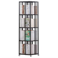 Huhote Rotating Bookcase Black 4 Tiers Metal Book