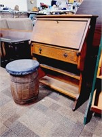 Oak Antique Ladies Desk, Wood Keg