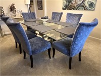 Glass Top Dining Table & 6 Upholstered Chairs