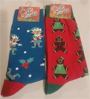 2 Holiday Crew Socks "Elf/Gingerbread"