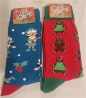 2 Holiday Crew Socks "Elf/Gingerbread"