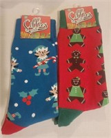 2 Holiday Crew Socks "Elf/Gingerbread"