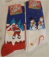 2 NAUGHTY Holiday Crew Socks "Santa/Snowman"