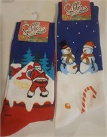 2 NAUGHTY Holiday Crew Socks "Santa/Snowman"