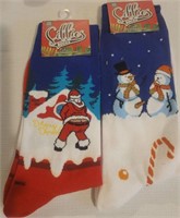 2 NAUGHTY Holiday Crew Socks "Santa/Snowman"