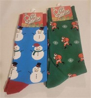 2 Holiday Crew Socks "Snowman/Santa"