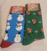 2 Holiday Crew Socks "Snowman/Santa"