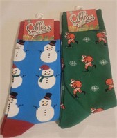 2 Holiday Crew Socks "Snowman/Santa"