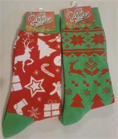 2 Holiday Crew Socks "Red/Green"