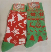 2 Holiday Crew Socks "Red/Green"