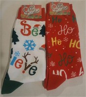 2 Holiday Crew Socks "Believe/HoHoHo"