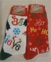 2 Holiday Crew Socks "Believe/HoHoHo"