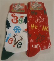 2 Holiday Crew Socks "Believe/HoHoHo"