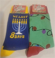 2 Holiday Crew Socks "We Last 8 Days/Lights"