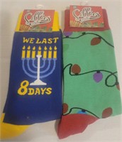 2 Holiday Crew Socks "We Last 8 Days/Lights"