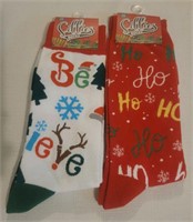 2 Holiday Crew Socks "Believe/HoHoHo"