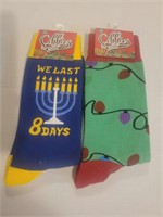 2 Holiday Crew Socks "We Last 8 Days/Lights"