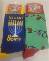 2 Holiday Crew Socks "We Last 8 Days/Lights"