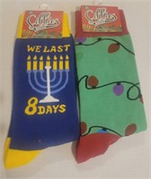 2 Holiday Crew Socks "We Last 8 Days/Lights"