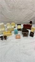 Vtg doll House furniture and Christmas trees