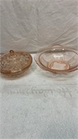 Pink depression bowl and lidded candy bowl
