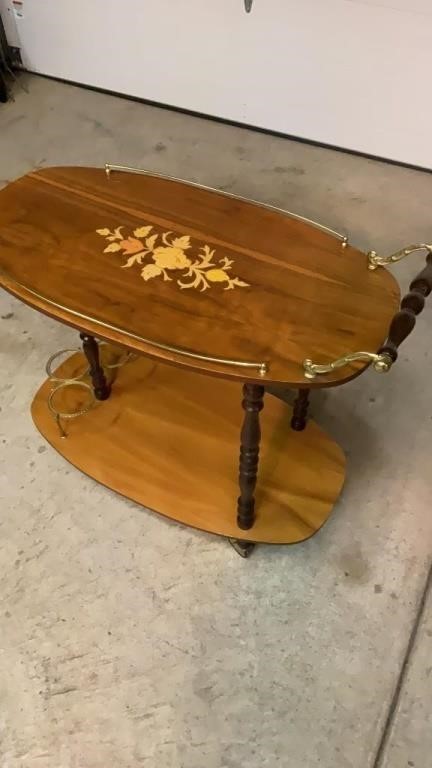 MCM rolling wood wine or bar cart