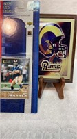 Rams plaque, and Kurt Warner collectible card